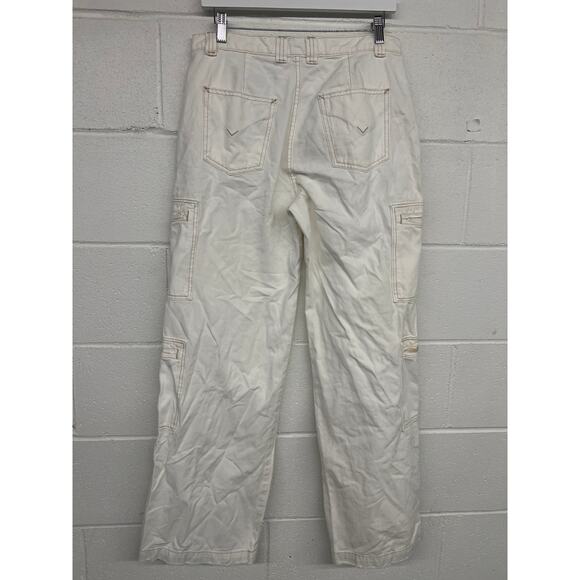 Hudson Sz 32 12/14 White High-Rise Welt Pocket Cargo Wide Leg Jeans Pants - Picture 4 of 8